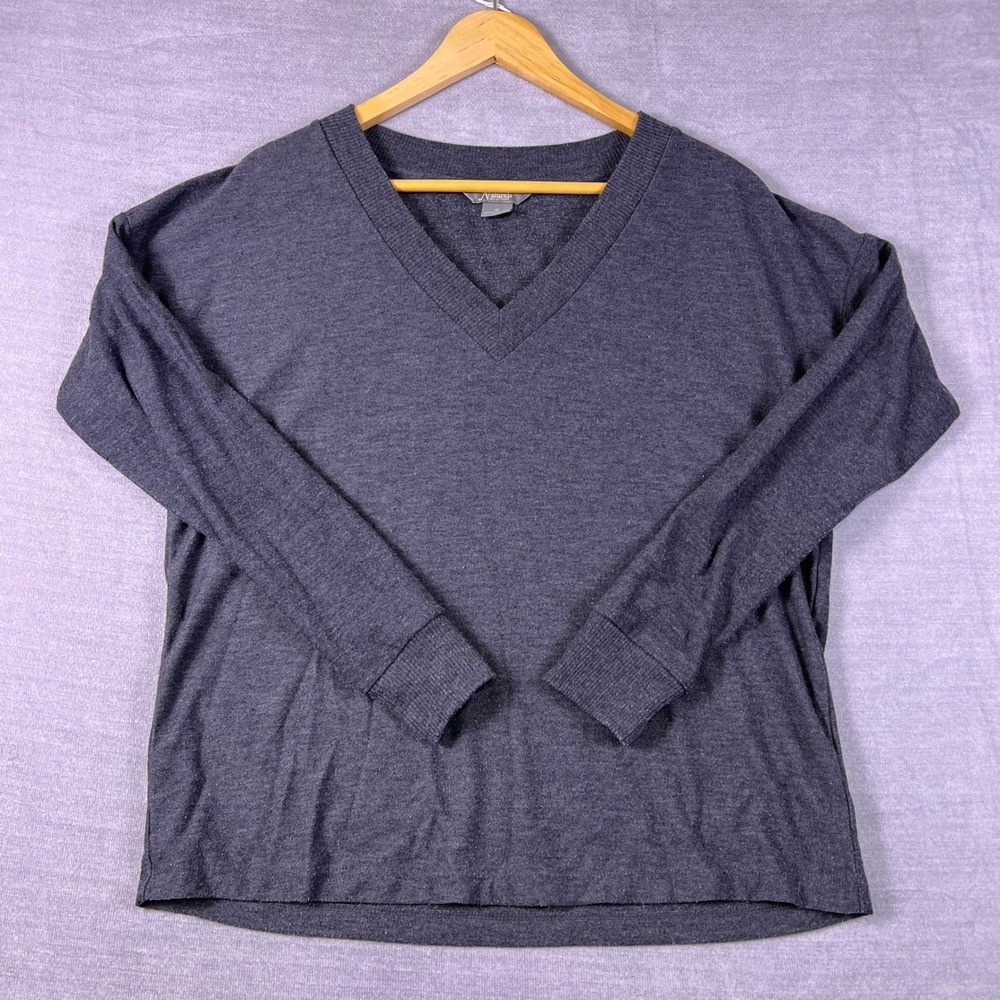 Natural Reflections V-Neck Relaxed Fit Pullover Top Womens Size M Gray Marled